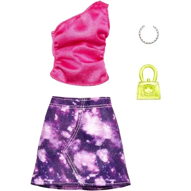 Mattel – Barbie Fashion Pack of Doll Clothes, Complete Look Set with Pink Top and Purple Skirt