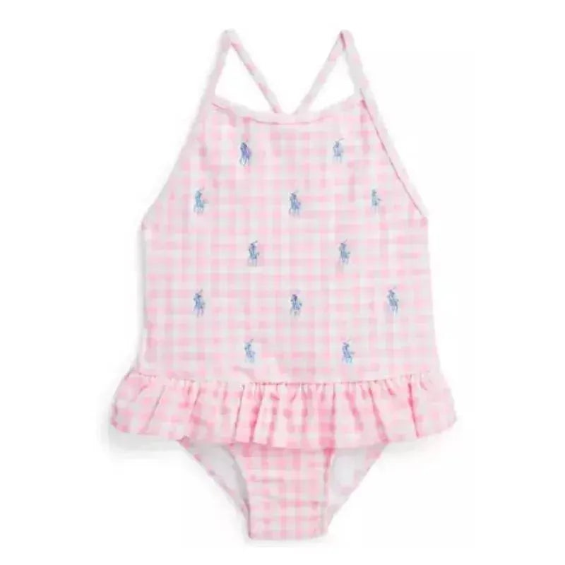 Ralph Lauren Baby – 1Pk Gingham Pony Print Swimsuit, Light Pink