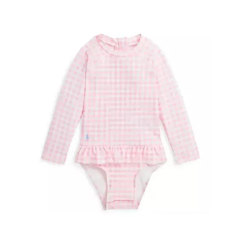 Ralph Lauren Baby – Baby Girls Gingham Ruffled One Piece Rash Guard Swimsuit