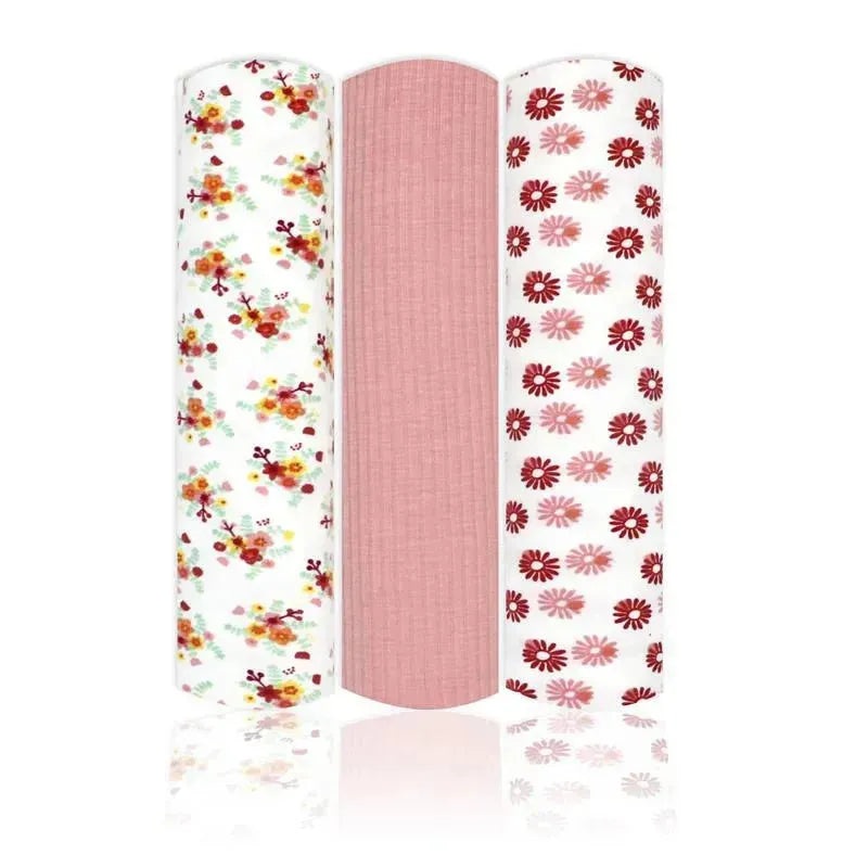 Rose Textiles – 3 Pk Knit Swaddles, Pink Daisies
