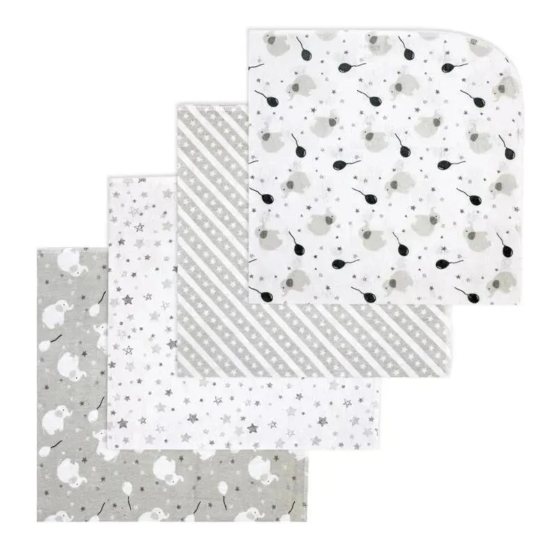 Rose Textiles – 4 Pk Receiving Blanket, Grey Elephant & Balloon