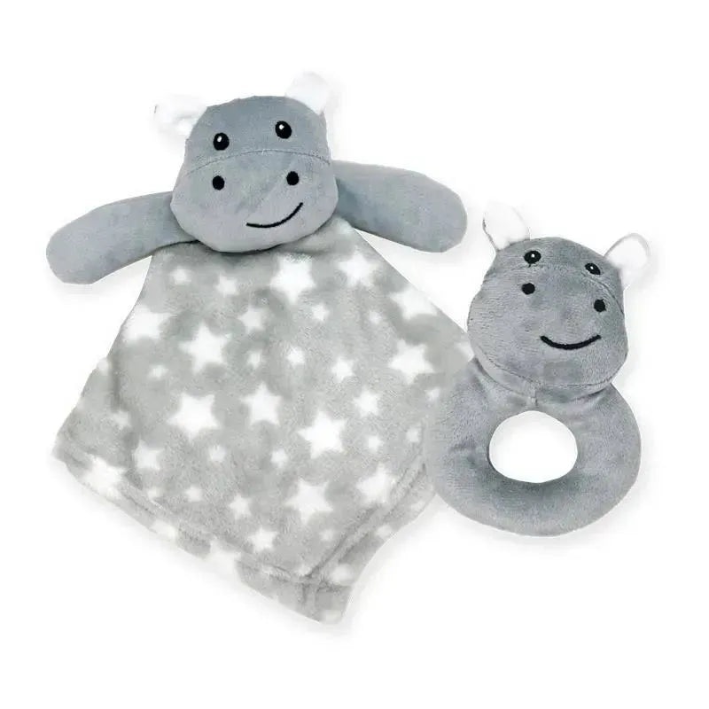 Rose Textiles – Nunu With Ring Rattle, Grey Hippo