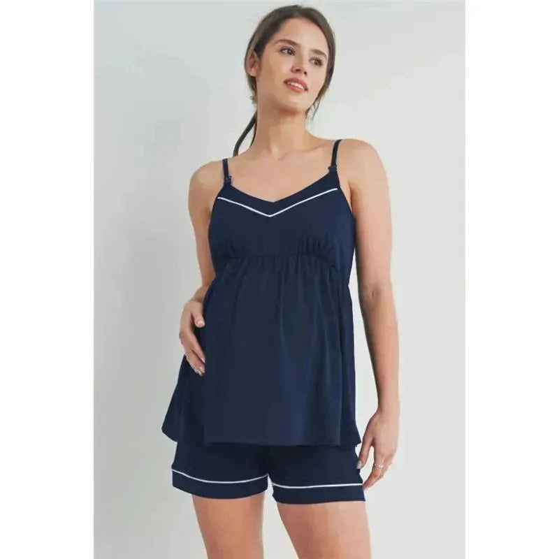Hello Miz – Cami Tank Top & Shorts Maternity Loungewear Set, Navy