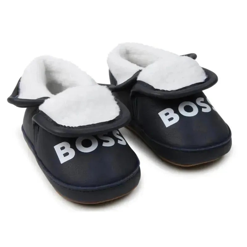Hugo Boss Baby – Faux Sherling Leather Slippers, Navy