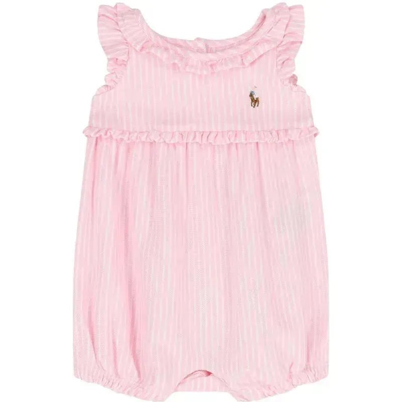 Ralph Lauren Baby – Sleeveless Oxford Mesh Bubble Shortall, Carmel Pink