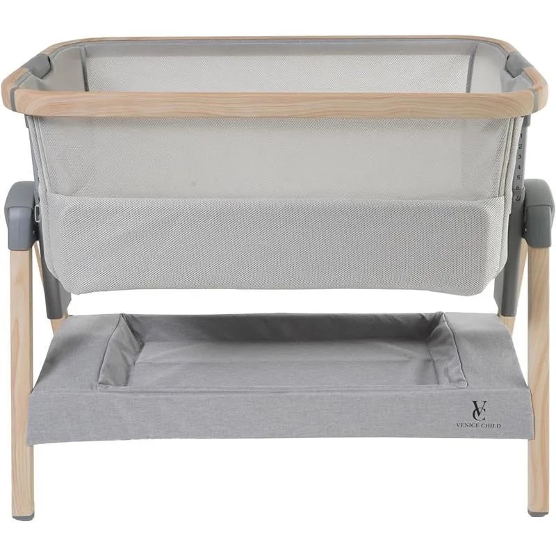 Venice Child – California Dreaming Bedside Crib Bassinet With Travel Case, Gray Wood