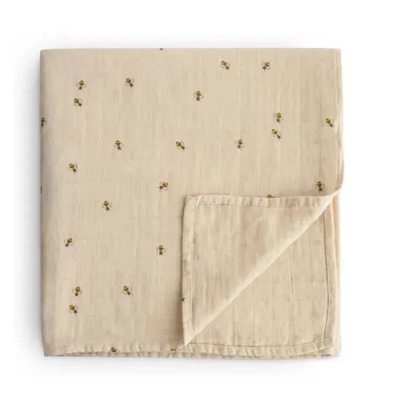 Mushie – Organic Cotton Muslin Swaddle Blanket, Bee