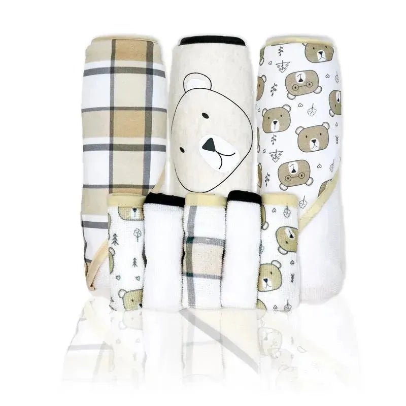 Rose Textiles – 3 Hooded Towels W/ 5 Washcloths, Bear