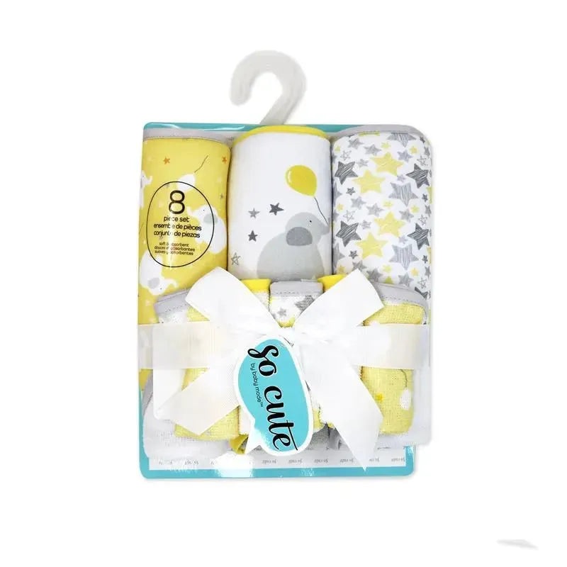 Rose Textiles – 3 Hooded Towels W/ 5 Washcloths, Yellow Elephant & Balloons