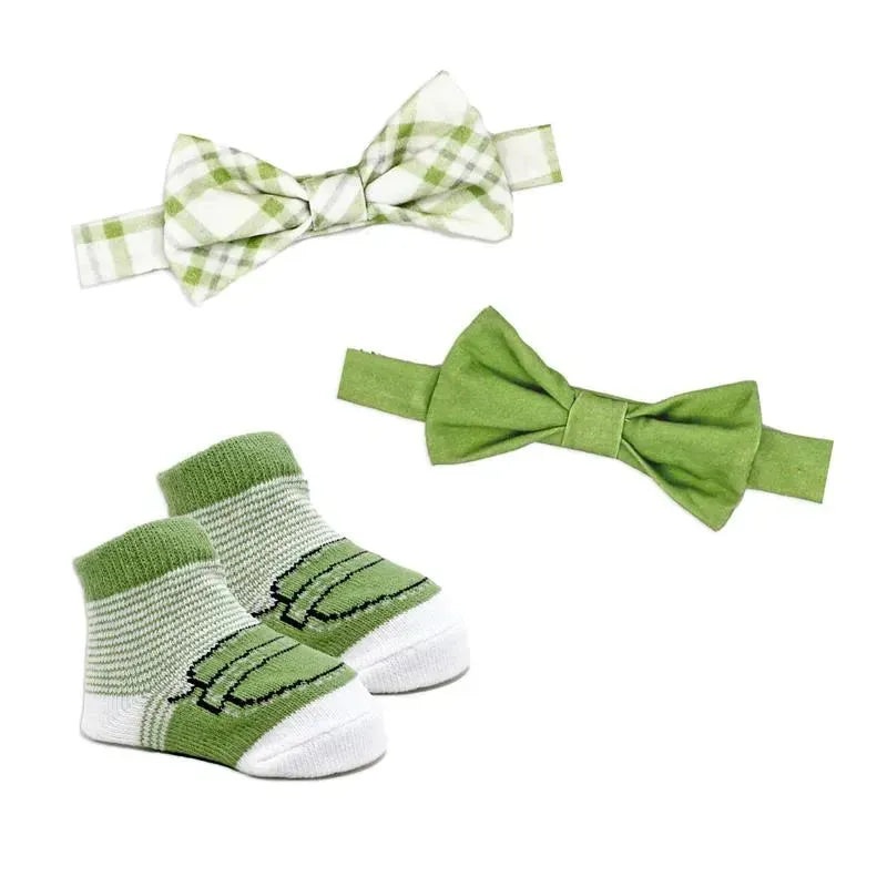 Rose Textiles – 3pc Bowtie & Sock Set, Sage Plaid