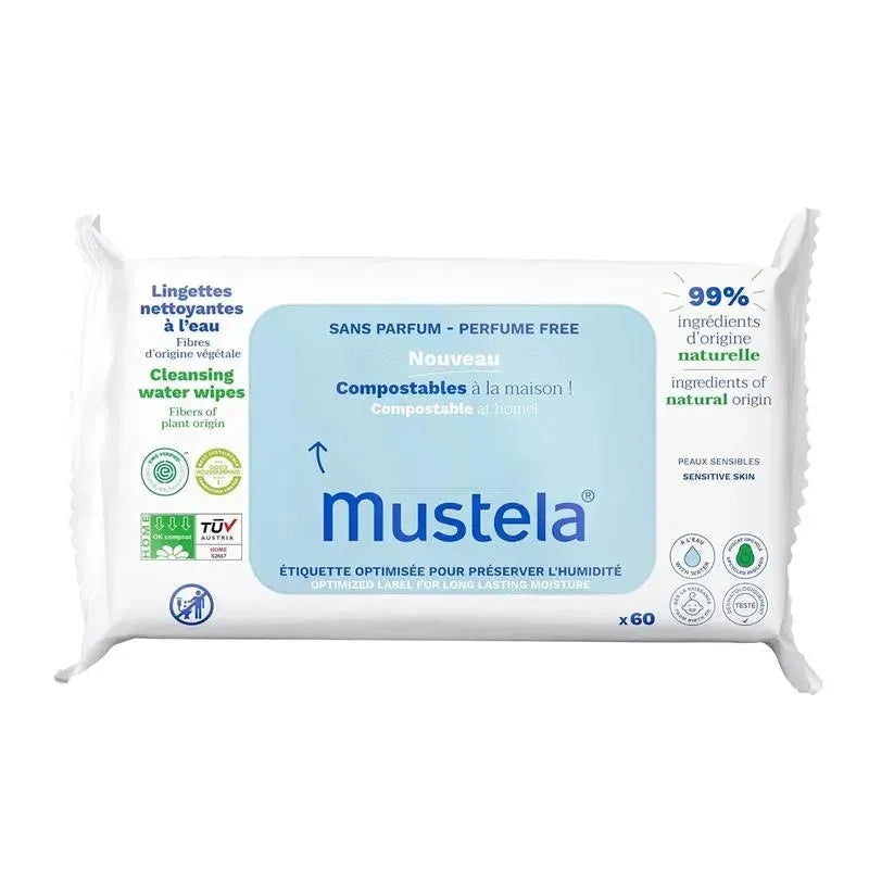 Mustela – Compostable Cleansing Water Wipes Fragrance Free