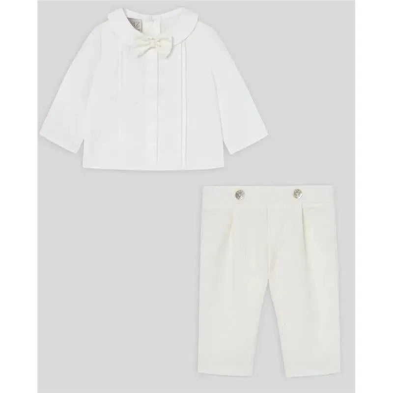 Paz Rodriguez – Baby Boy Pants & Blouse Set, Cream/Beige