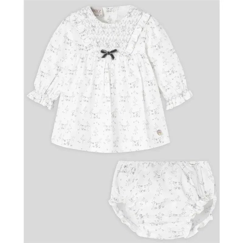 Paz Rodriguez – Baby Girl Dress & Bloomer Set Pulgarcito, Grey Pearl