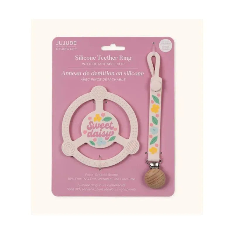 Jujube – Silicone Teether Ring With Detachable Clip, Sweet Daisy
