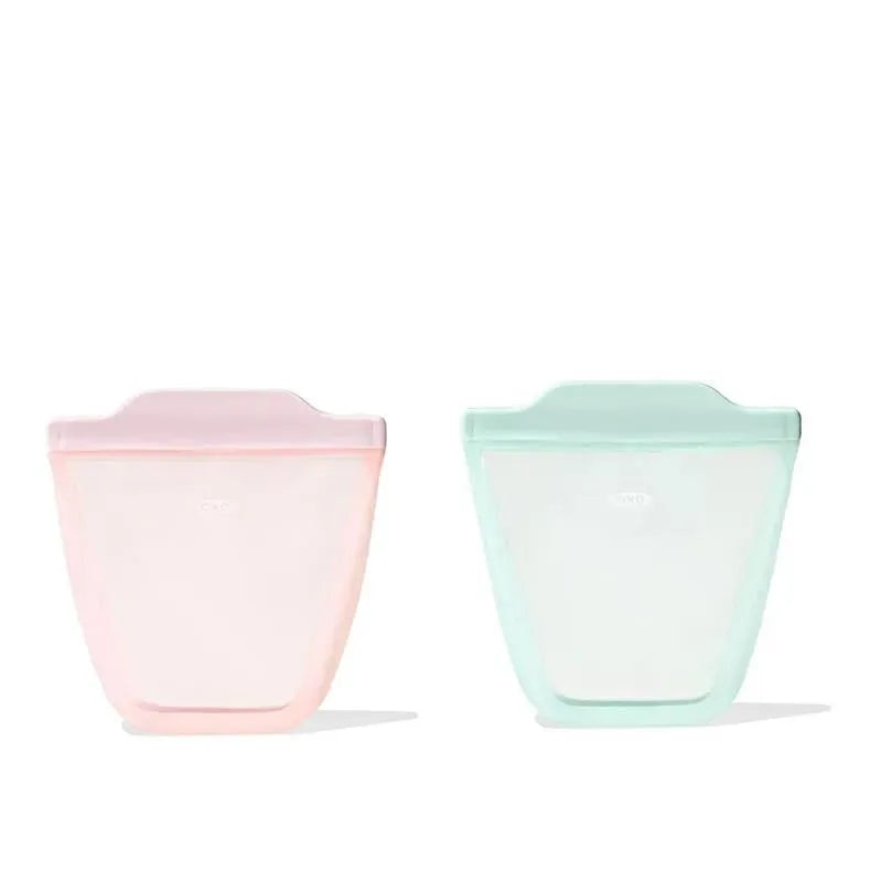 Oxo – Tot Silicone Reusable Bags 2 Pc Stand Up Cup Set, Opal And Blossom
