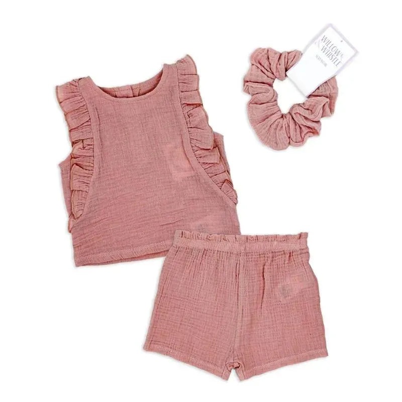 Rose Textile – 3Pk Toddler Girl Tod Gauze Pink Story Short Set
