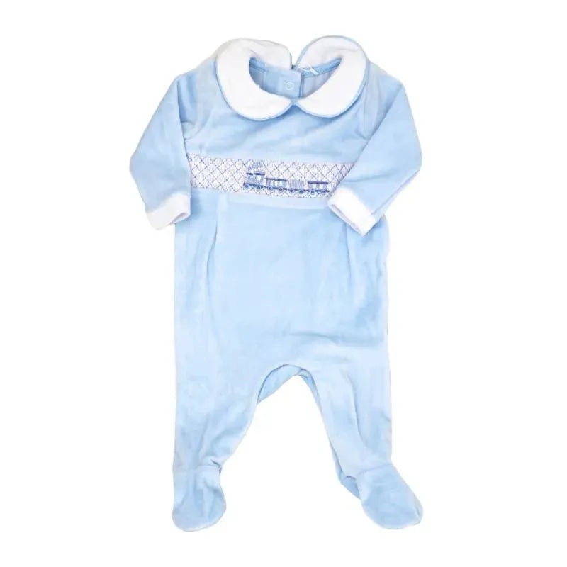 Rose Textile – Baby Boy’s Smocking Train Velour Coverall
