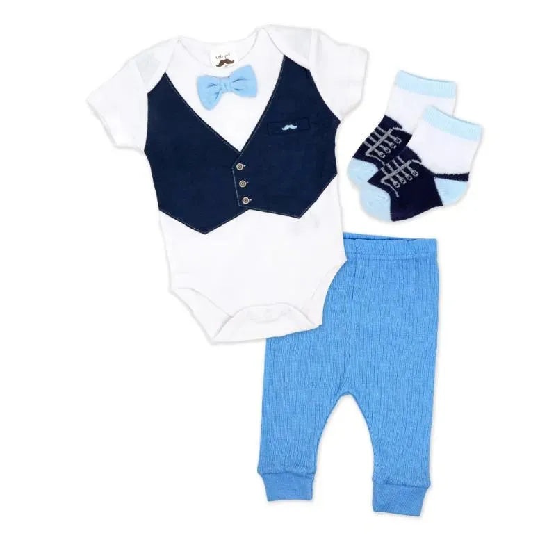 Rose Textile – Baby Boys Blue Suspender Bowtie Set