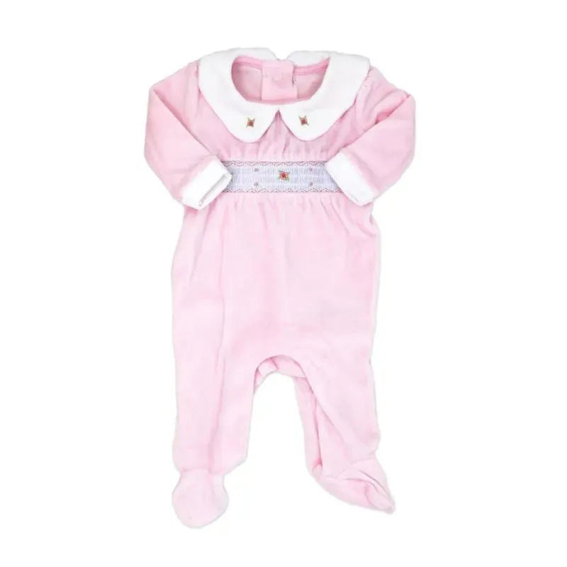 Rose Textile – Baby Girls Smocking Floral Velour Coverall