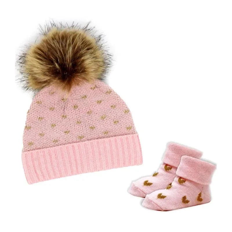 Rose Textile – Baby Gold Lurex Birdeye Hat & Bootie Set