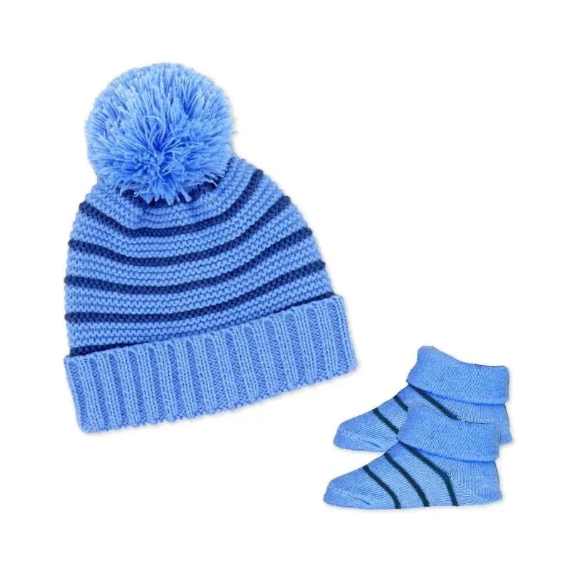 Rose Textile – Baby Hat & Navy Stripe Bootie Set