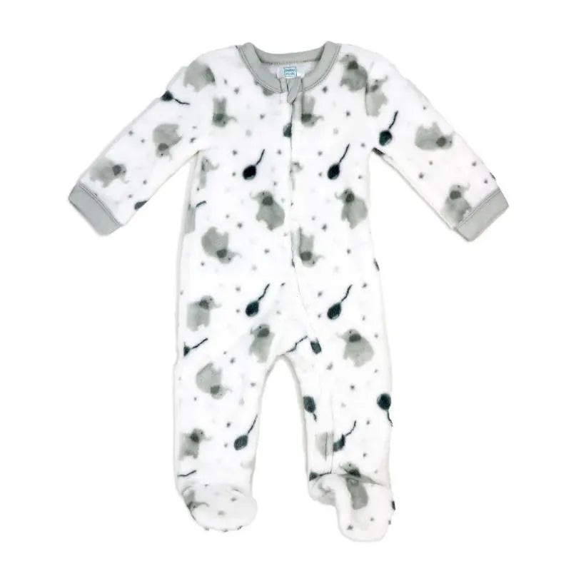 Rose Textile – Baby Neutral Grey Elephant Printed Fleece Sleeper