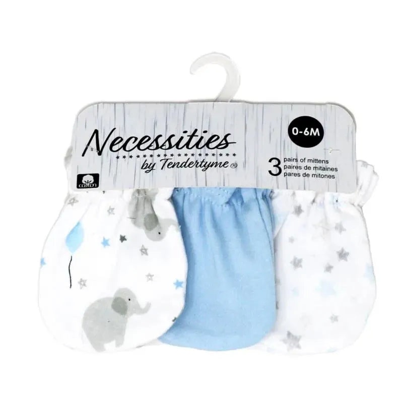 Rose Textiles – 3Pk Baby Boy Blue Elephant Mitt