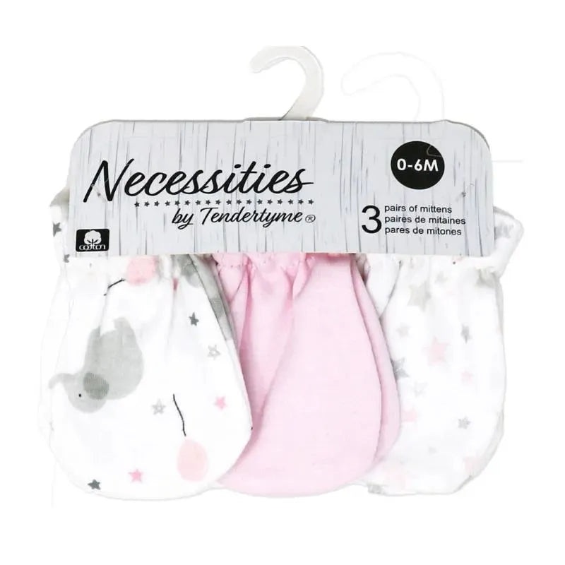 Rose Textiles – 3Pk Baby Girl Pink Elephant Mitt
