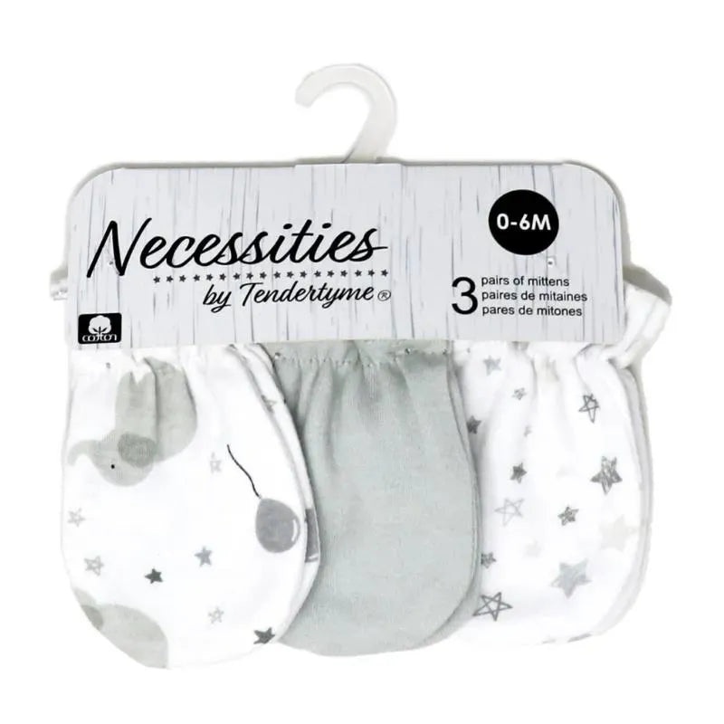 Rose Textiles – 3Pk Baby Unisex Grey Elephant Mitt