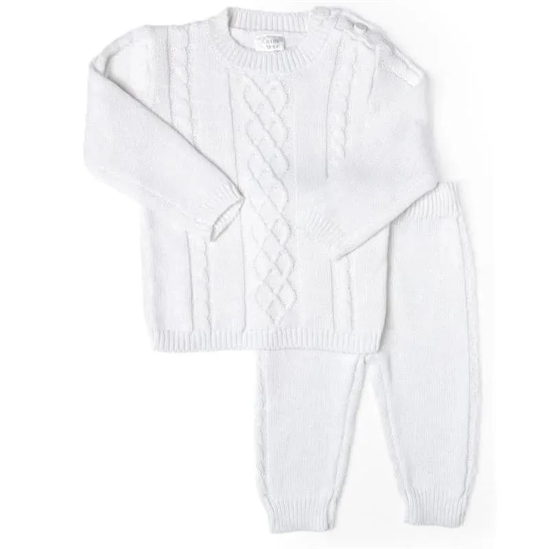 Rose Textiles – Cable Knit Baby Sweater Set, White