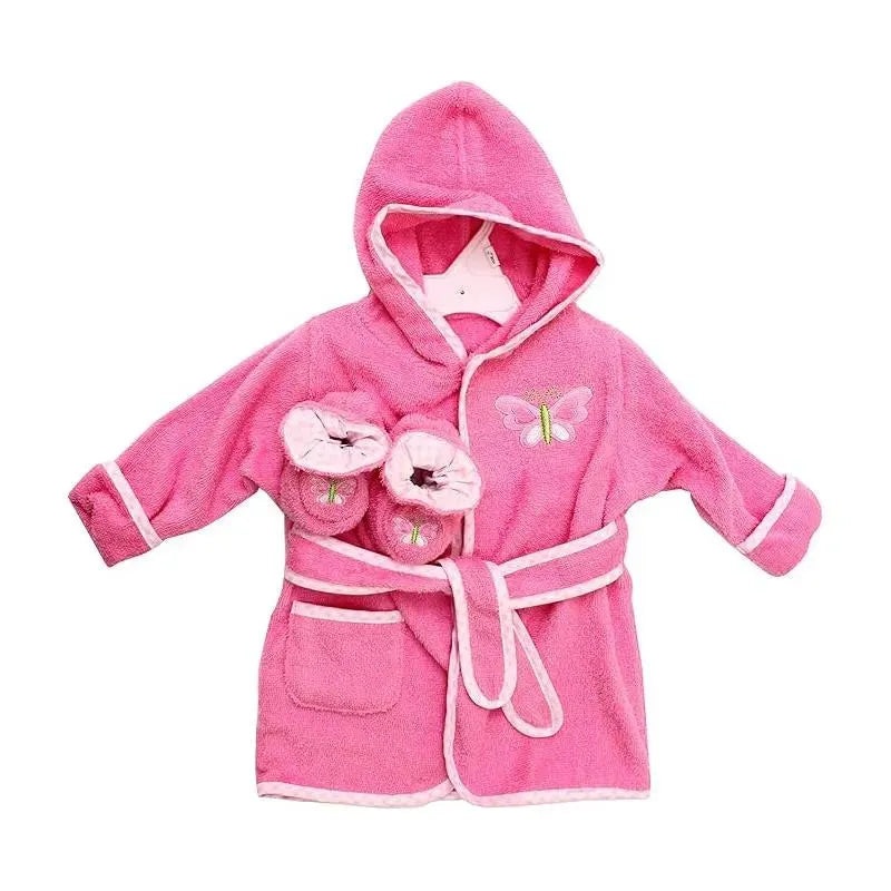 Spasilk – Terry Bathrobe With Booties, Pink Butterfly
