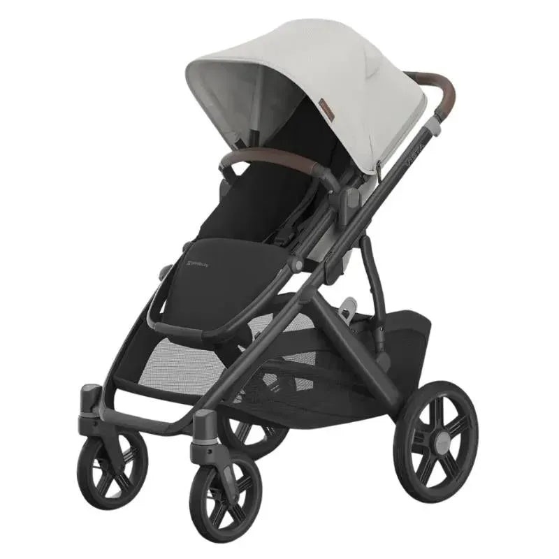 Uppababy – Vista V3 Stroller, Savannah (Pearl Gray Jacquard/Carbon Frame/Chestnut Leather)