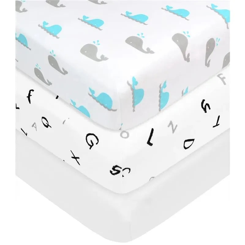 American Baby -100% Cotton Knit 5.7 Oz Value Jersey Fitted Bassinet Sheet 15 X 33 X 4, Grey Alphabet