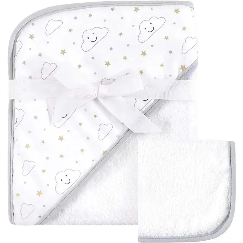 Baby Vision Bath – Print Woven Hooded Towel And Washcloth, Gray Cloud