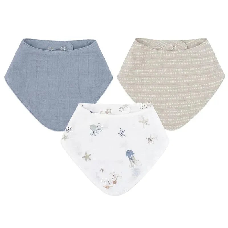 Crane Bedding – Cove 3-Pc. Muslin Bib Set, Ocean Life