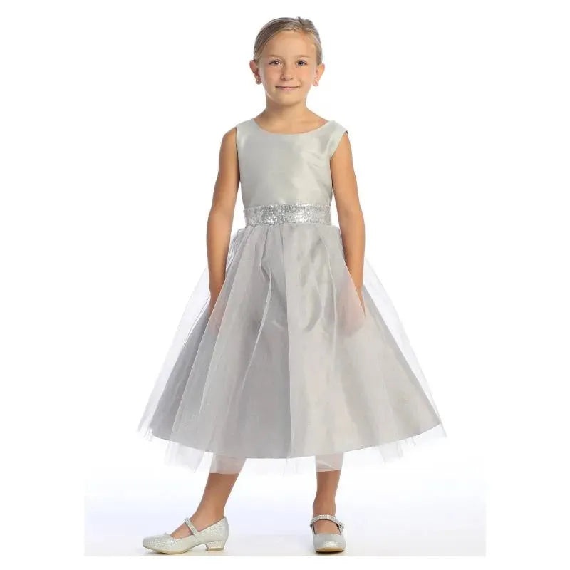 Lito – Baby Girl Dress Shantung & Sparkle Tulle With Sequins V-Back Trim