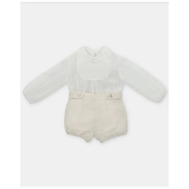Martin Aranda – Baby Boy Set Shirt & Boys Shorts With Suspenders Tenerezza, Ivory