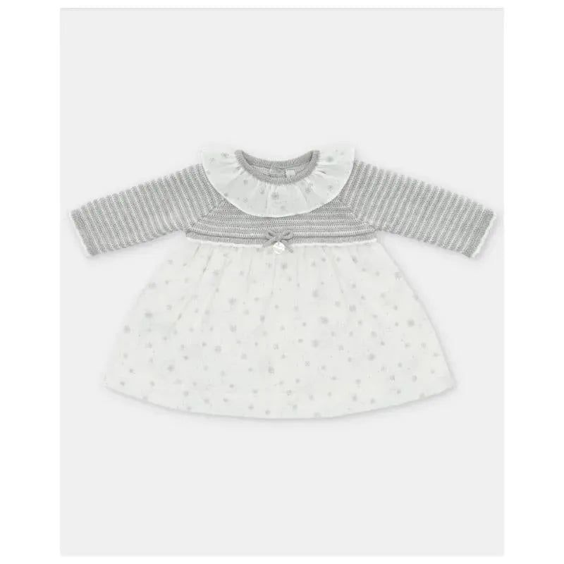 Martin Aranda – Baby Girl Knit Woven Mix Dress & Glace, Light Grey