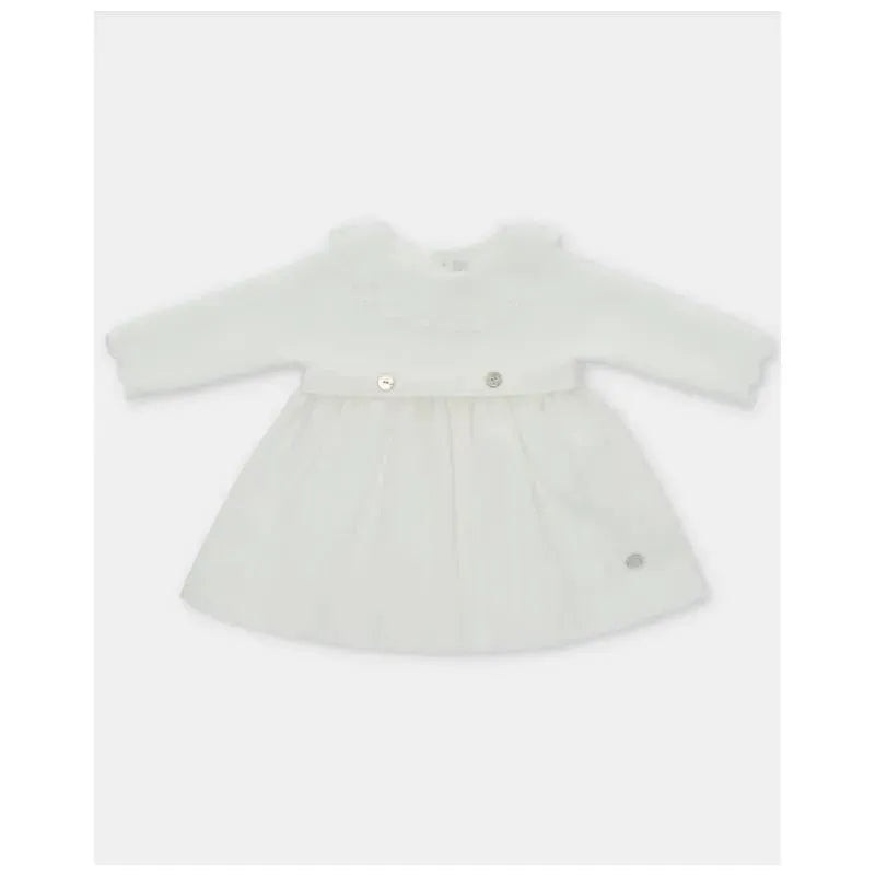 Martin Aranda – Baby Girl Knit Woven Mix Dress Tenerezza, Ivory