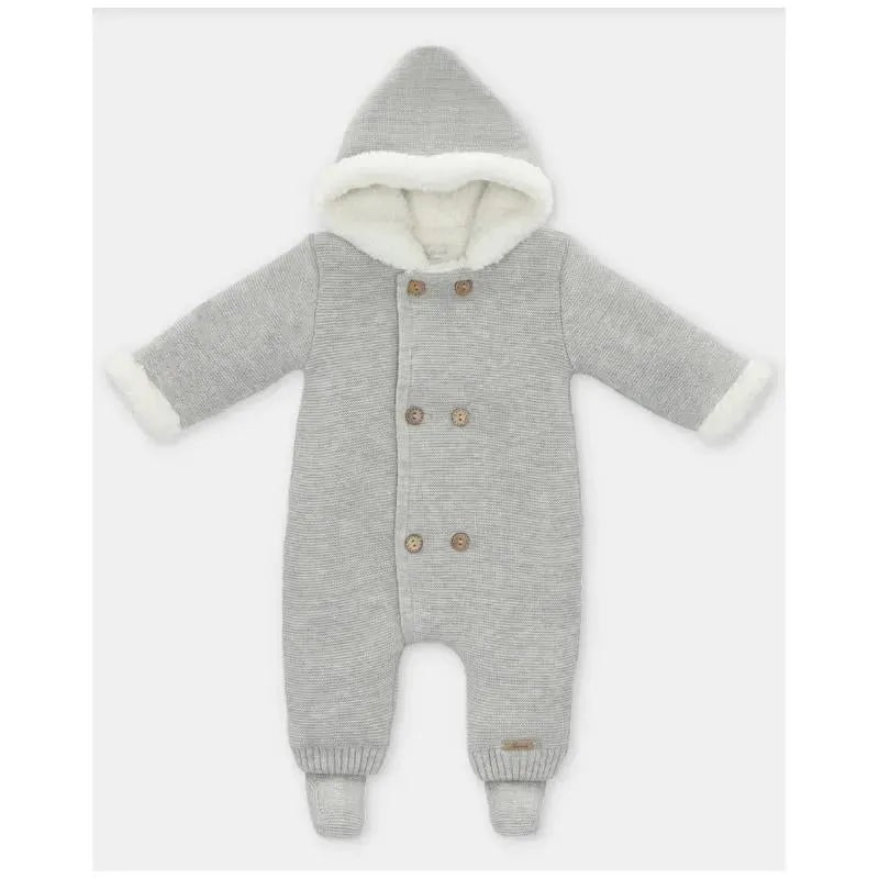 Martin Aranda – Baby Sweater Knit Lined Pramsuit With Removable Feet Glace, Light Grey