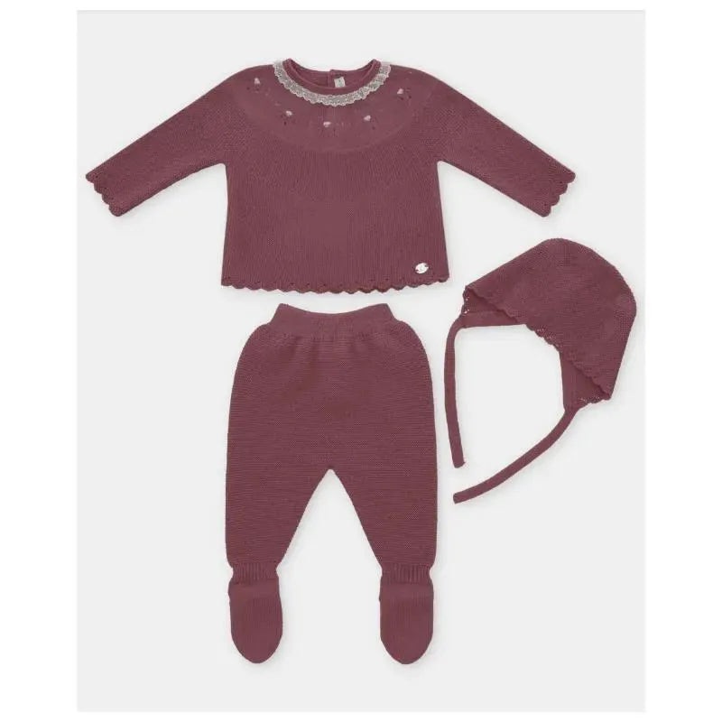 Martin Aranda – Take Me Home Set Sweater, Leggings & Bonnet Plum, Light Pink