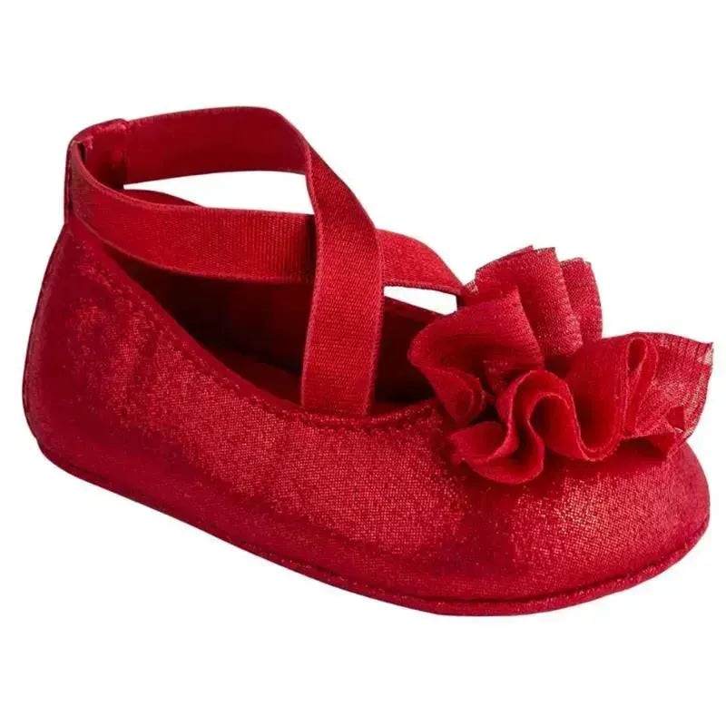 Baby Deer – Red Shimmer Pu One-Strap Skimmer W/Shimmer Chiffon Flower Orn
