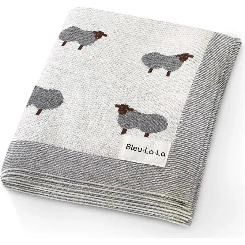 Bleu La La – 100% Luxury Cotton Swaddle Receiving Baby Blanket, Sheep Ivory