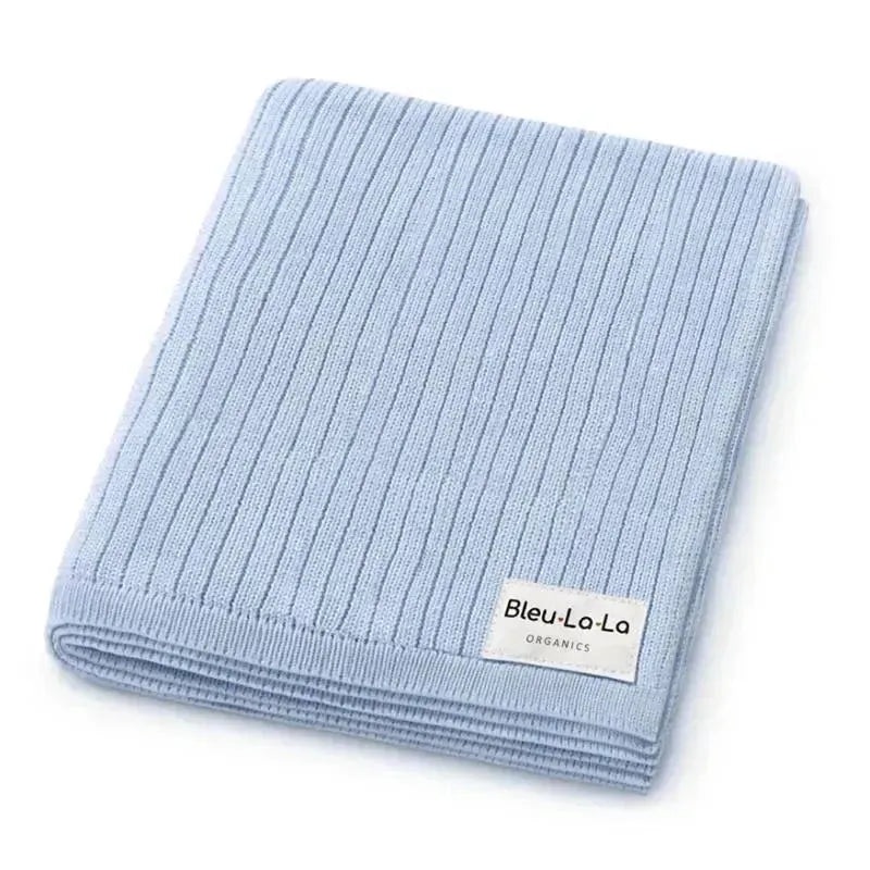 Bleu La La – 100% Luxury Organic Cotton Ribbed Baby Swaddle Blanket, Sky Blue