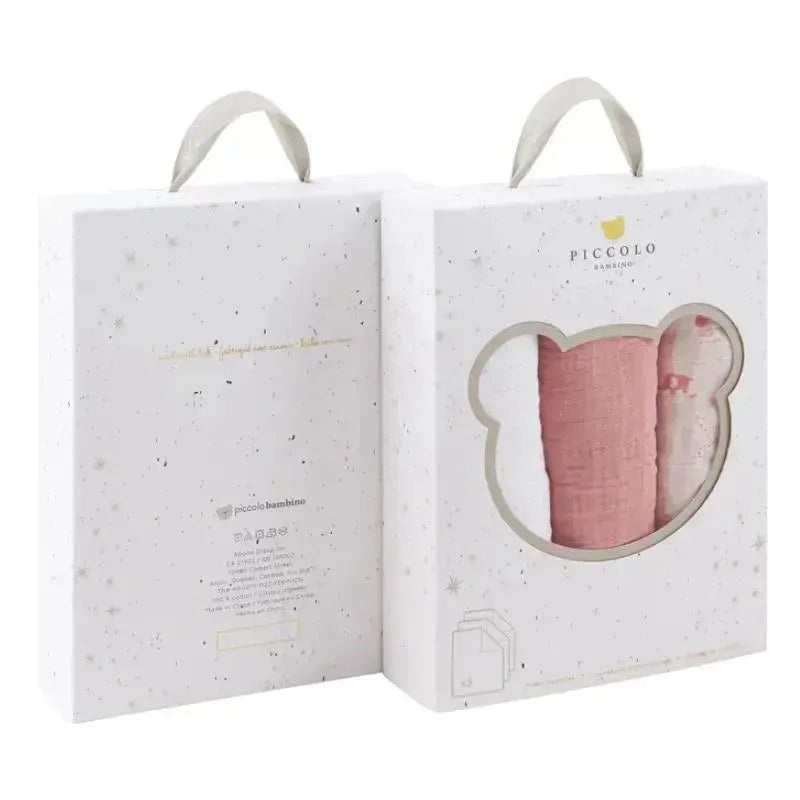 Piccolo Bambino – 3Pk Muslin Swaddles In Gift Box Pink