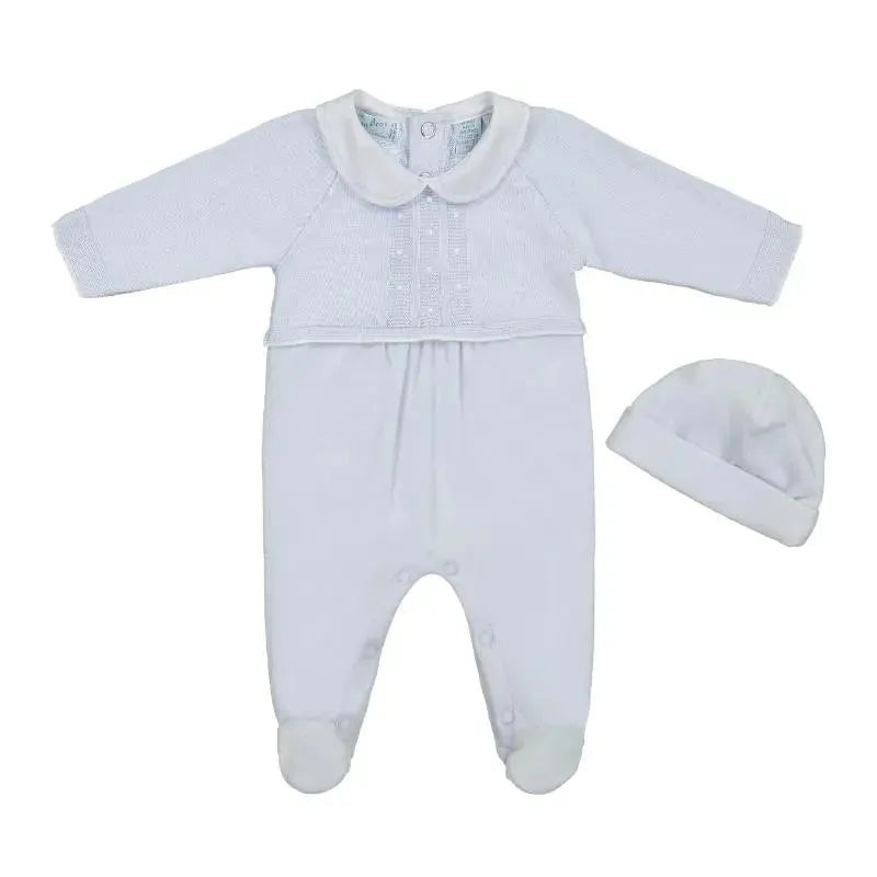 Feltman Brothers Velour Dot Knit Romper With Hat Blue