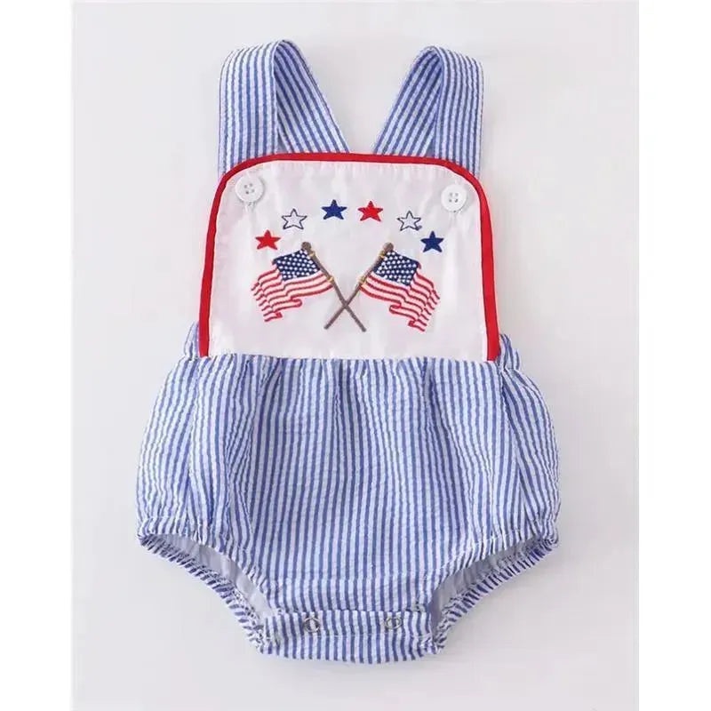Honeydew – Blue Patriotic Flag Embroidery Boy Bubble
