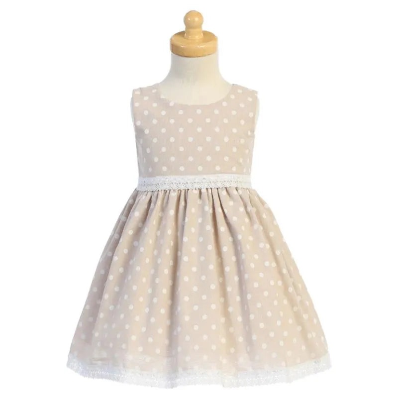 Lito – Baby Girl Cotton Chambray Polka-Dot, Beige