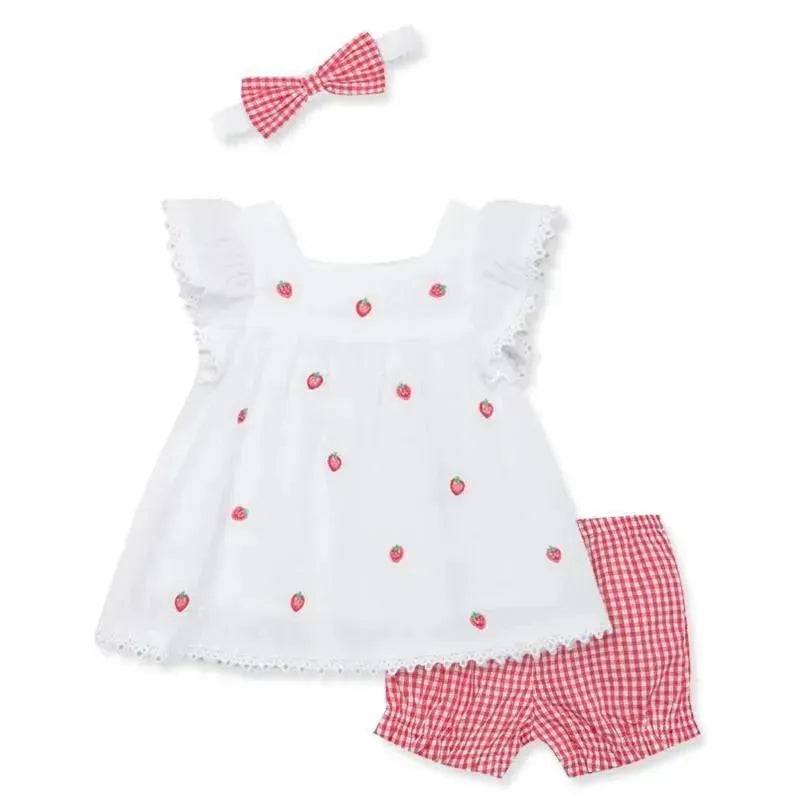 Little Me – Baby Girl Strawberry Woven Short Set & Headband