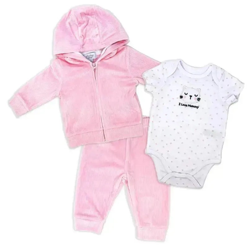 Rose Textile – 3Pk Velour Jacket Set, Pink I Love Mommy – Kitty – 3M